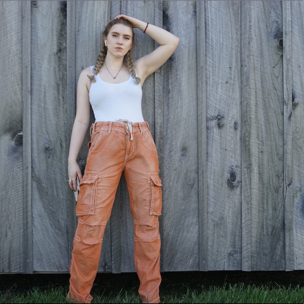 True religion mid rise orange corduroy slouch pant